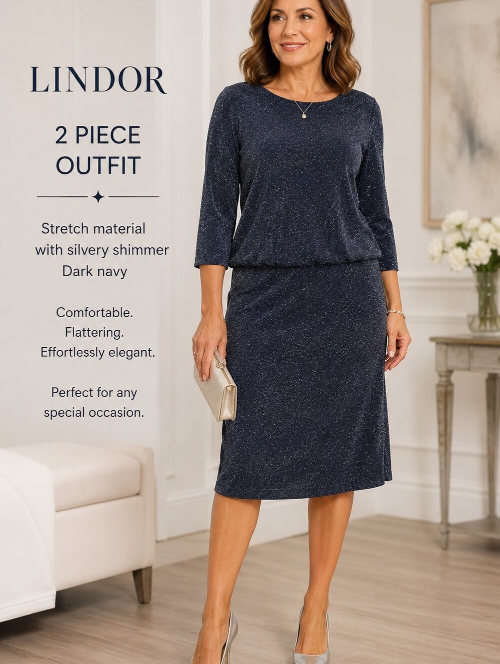 Lindor  Dark Navy 2-Piece Shimmer Dress Set